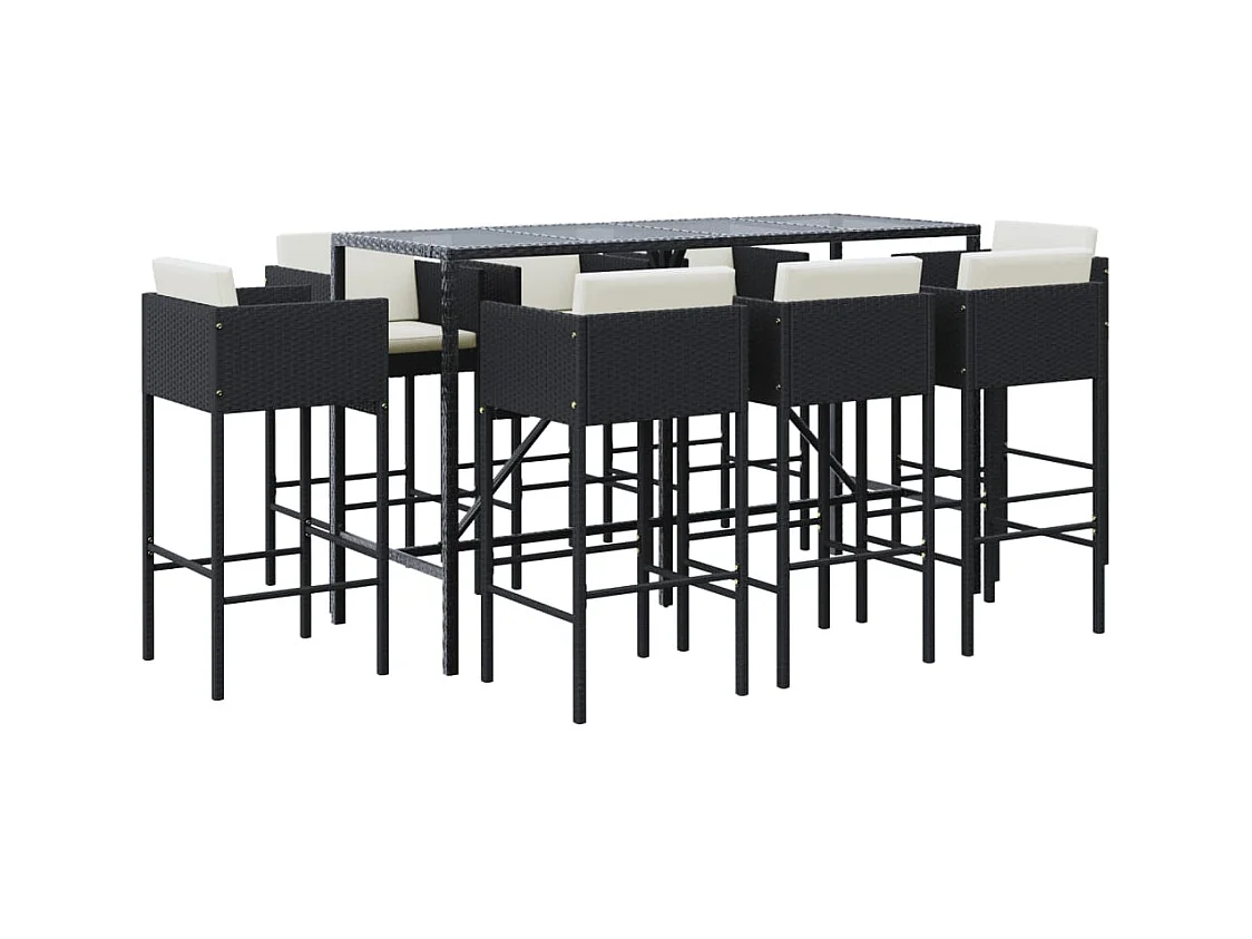 Suisun City  Ensemble de bar de jardin 9 pcs avec coussins noir poly rotin
