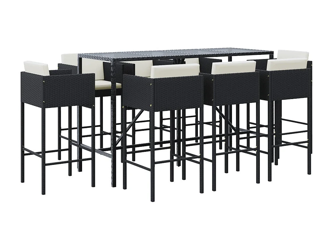 Suisun City  Ensemble de bar de jardin 9 pcs avec coussins noir poly rotin