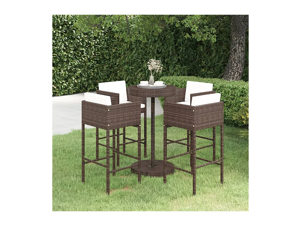 San Ferdinando di Puglia  Ensemble bar de jardin 5 pcs et coussins Résine tressée Marron