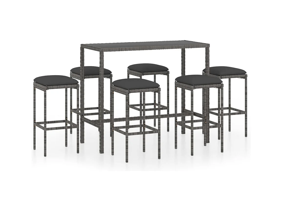 Mary  Ensemble de bar de jardin 7 pcs et coussins Résine tressée Gris