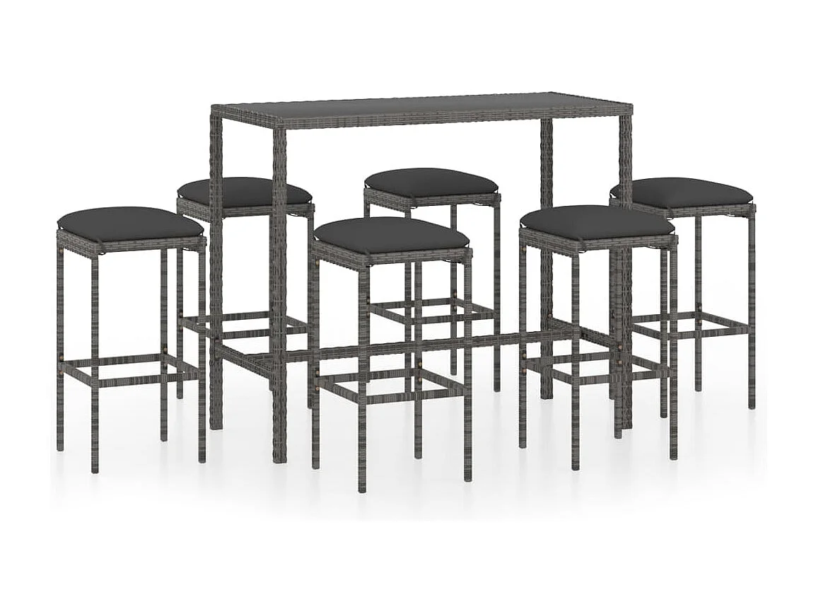 Mary  Ensemble de bar de jardin 7 pcs et coussins Résine tressée Gris