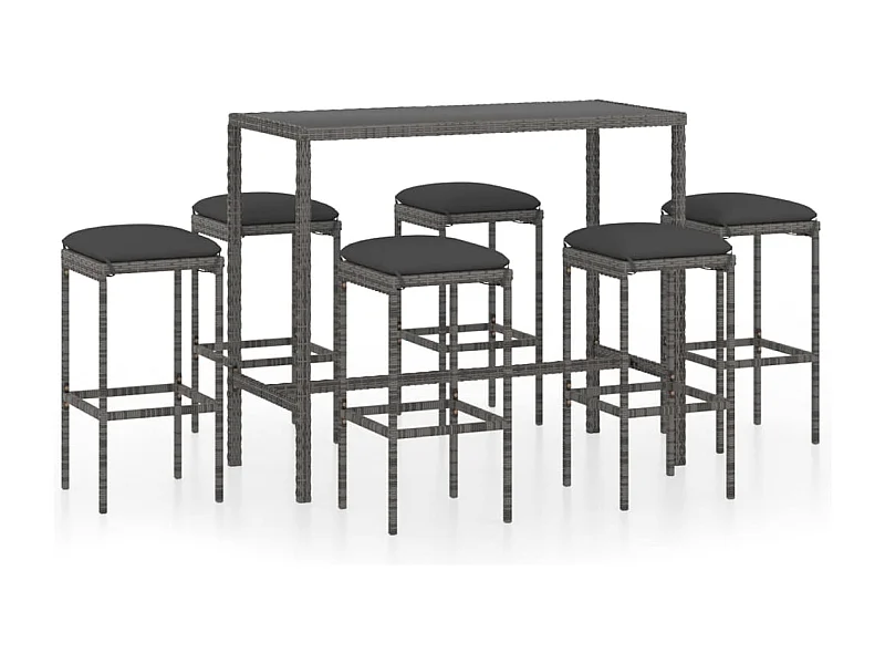 Mary  Ensemble de bar de jardin 7 pcs et coussins Résine tressée Gris