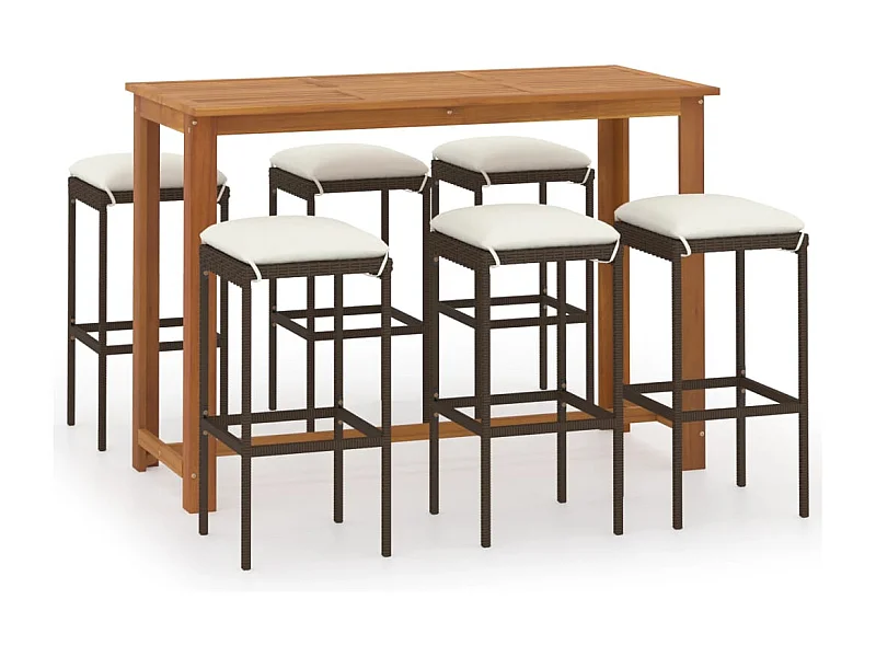 Johns Creek  Ensemble de bar de jardin avec coussins 7 pcs Marron