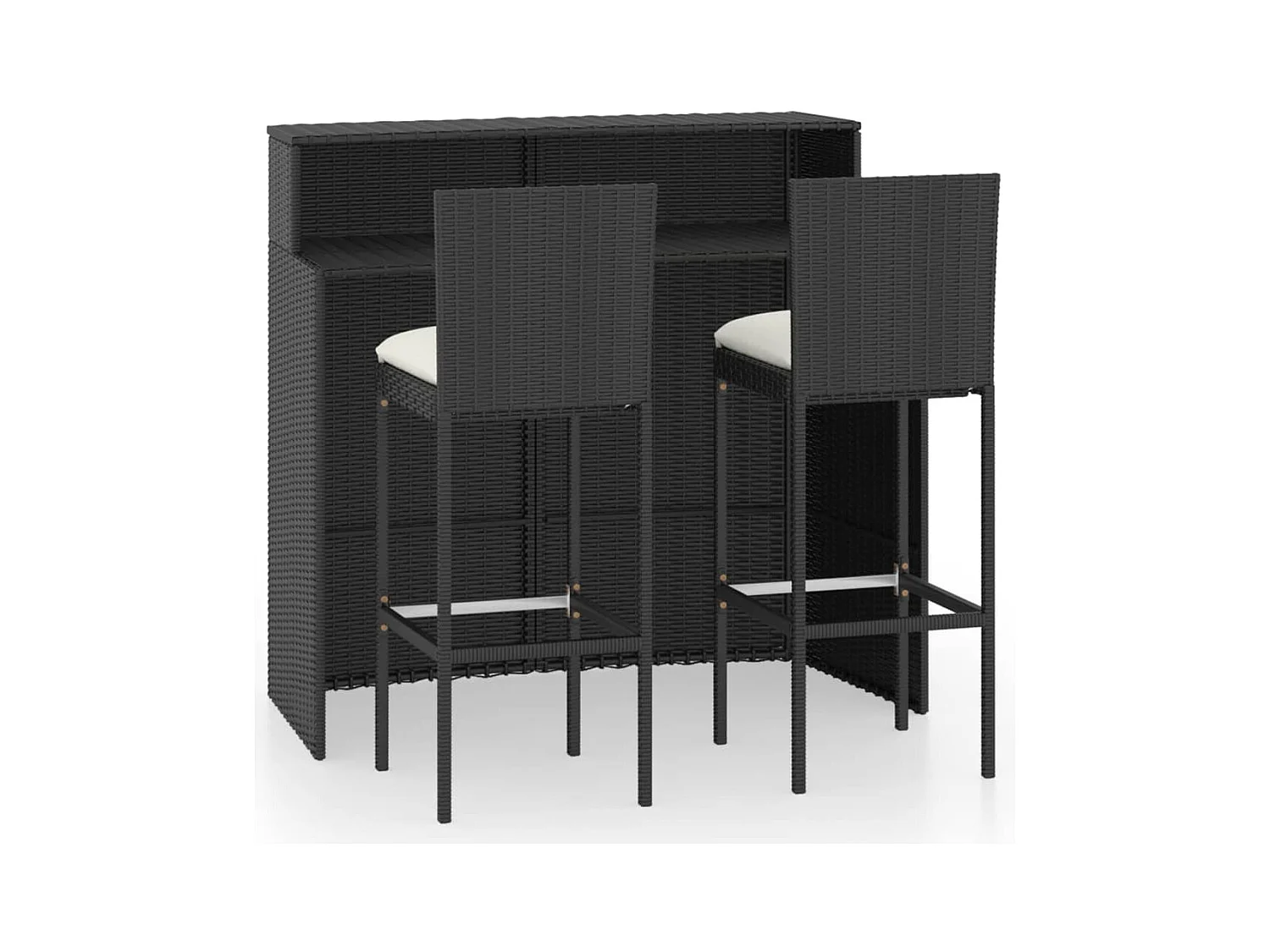 Fortunato  Ensemble de bar de jardin avec coussins 3 pcs Noir