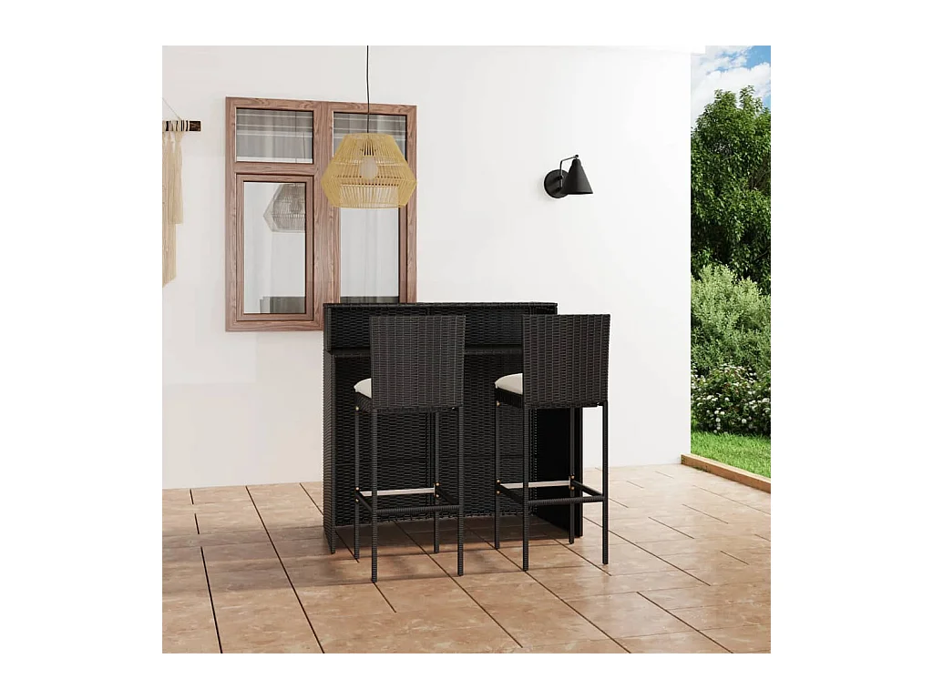 Fortunato  Ensemble de bar de jardin avec coussins 3 pcs Noir