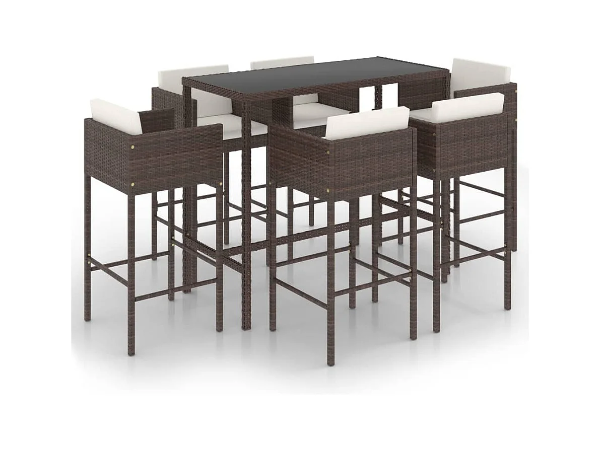 Settimio  Ensemble de bar de jardin 7pcs coussins Résine tressée Marron