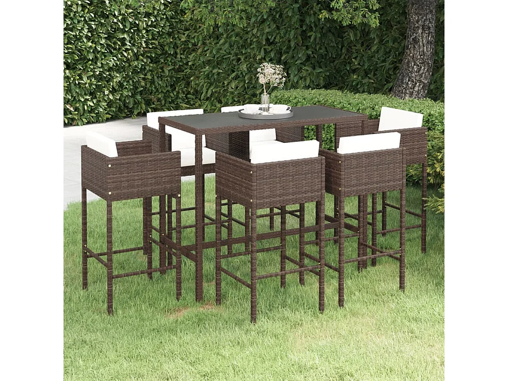 Settimio  Ensemble de bar de jardin 7pcs coussins Résine tressée Marron