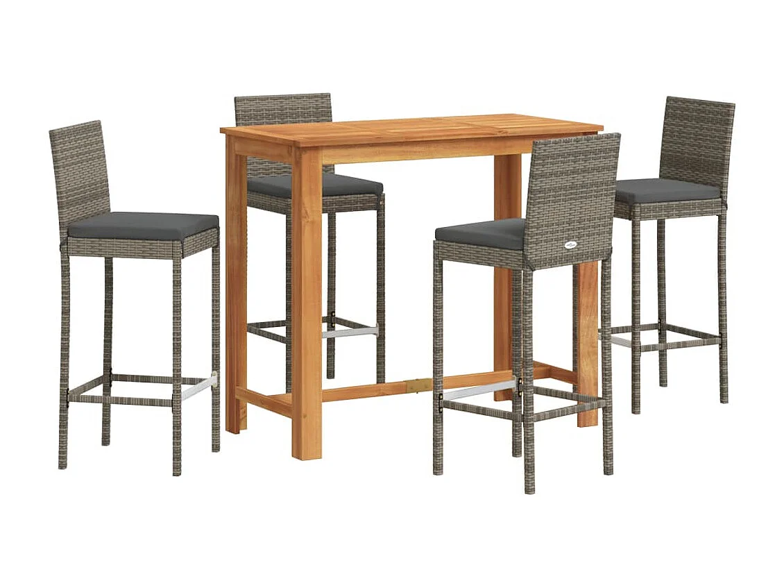 Luc-Didier  Ensemble de bar de jardin 5 pcs gris bois massif acacia rotin