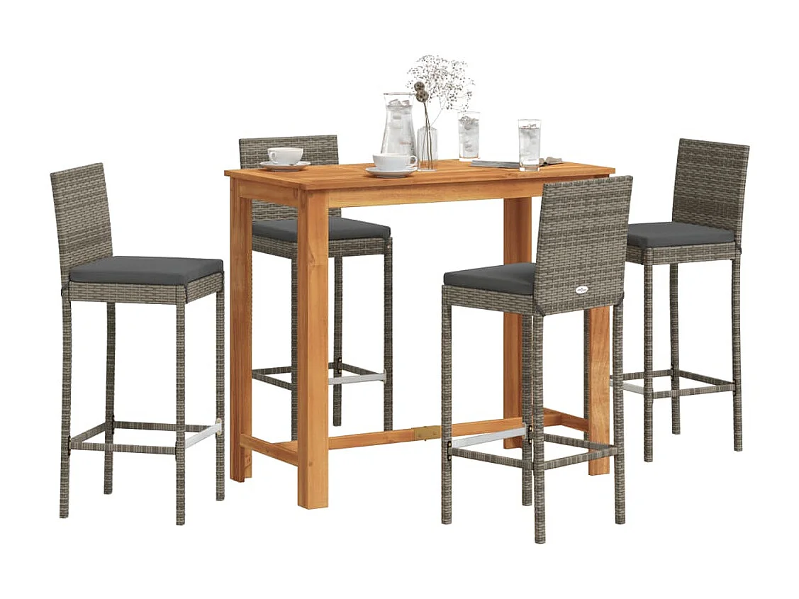 Luc-Didier  Ensemble de bar de jardin 5 pcs gris bois massif acacia rotin