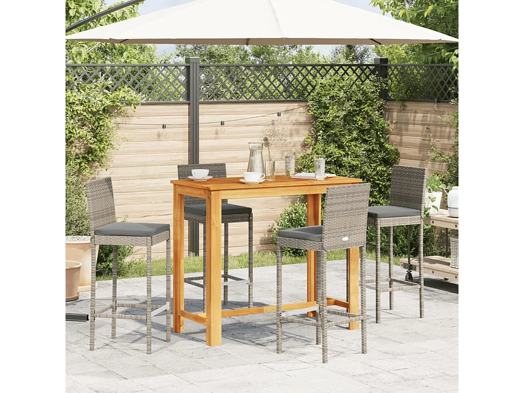 Luc-Didier  Ensemble de bar de jardin 5 pcs gris bois massif acacia rotin