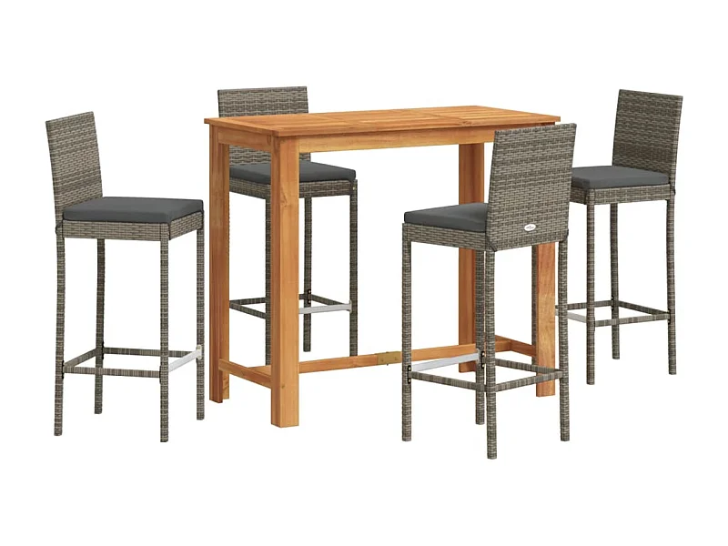 Luc-Didier  Ensemble de bar de jardin 5 pcs gris bois massif acacia rotin