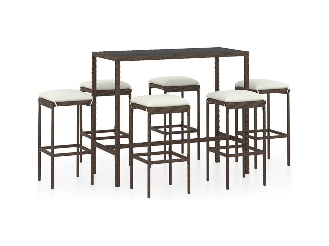 Mary  Ensemble de bar de jardin 7 pcs coussins Résine tressée Marron