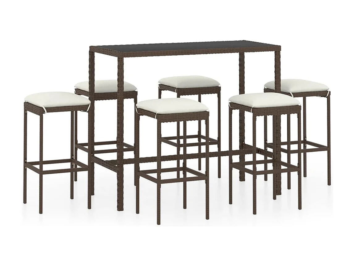 Mary  Ensemble de bar de jardin 7 pcs coussins Résine tressée Marron