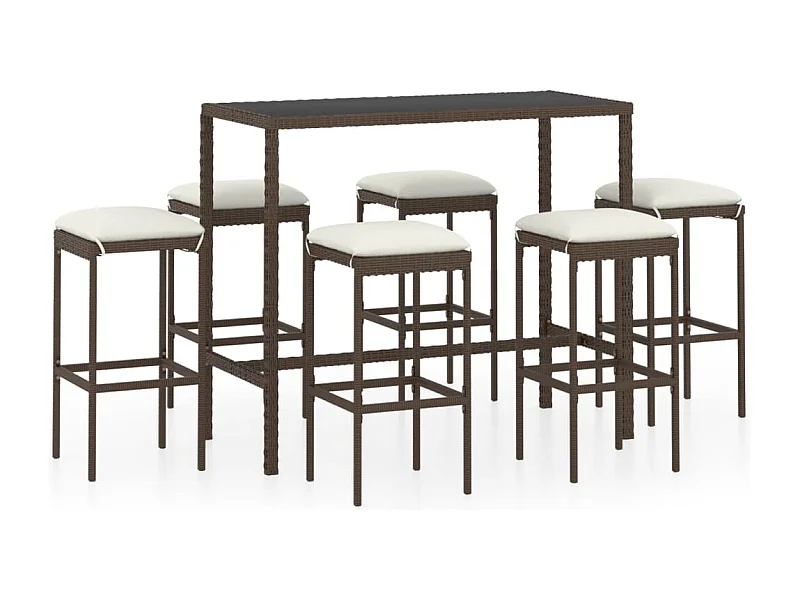 Mary  Ensemble de bar de jardin 7 pcs coussins Résine tressée Marron