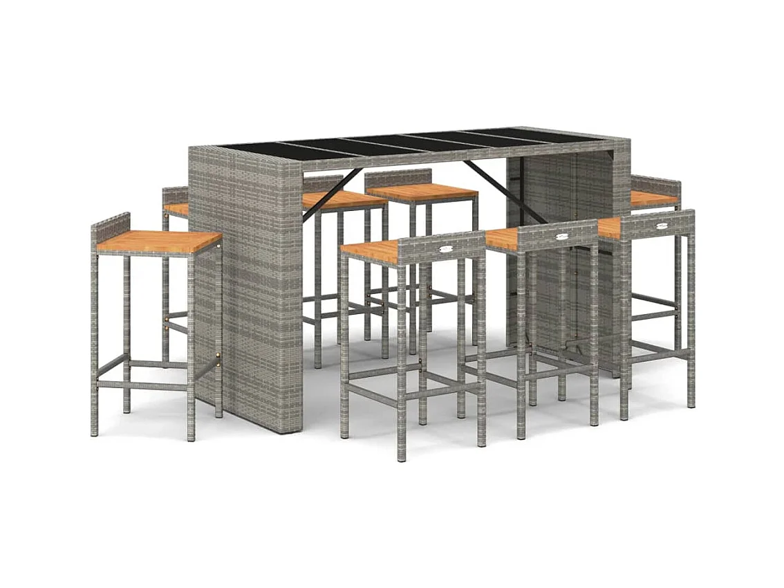 Zylen  9-delige Tuinbarset poly rattan en massief acaciahout grijs