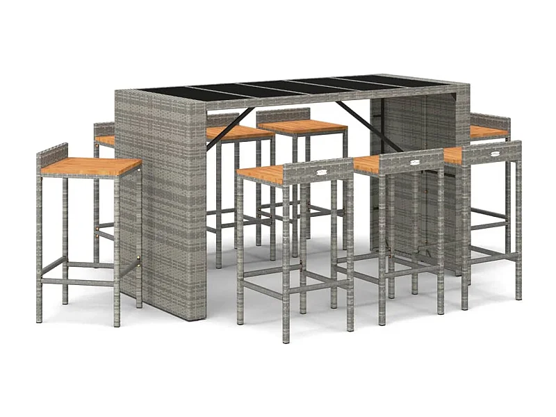 Zylen  9-delige Tuinbarset poly rattan en massief acaciahout grijs