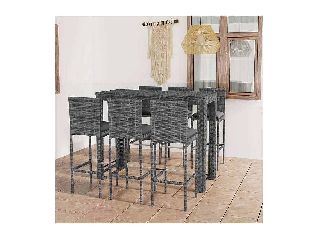 Elk City  Ensemble de bar d'extérieur 7 pcs coussins anthracite Rotin