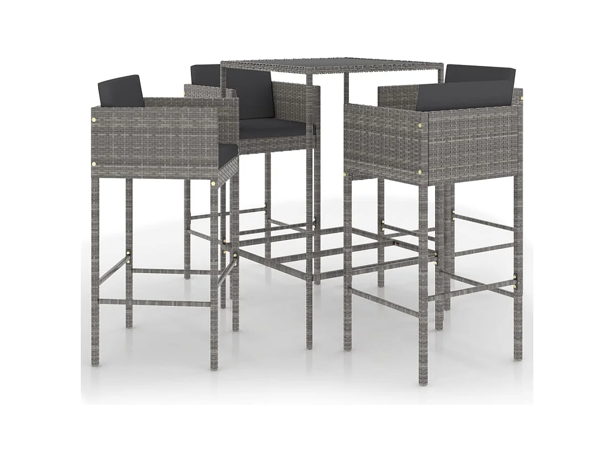 Settimio  Ensemble de bar de jardin 5 pcs et coussins Résine tressée Gris