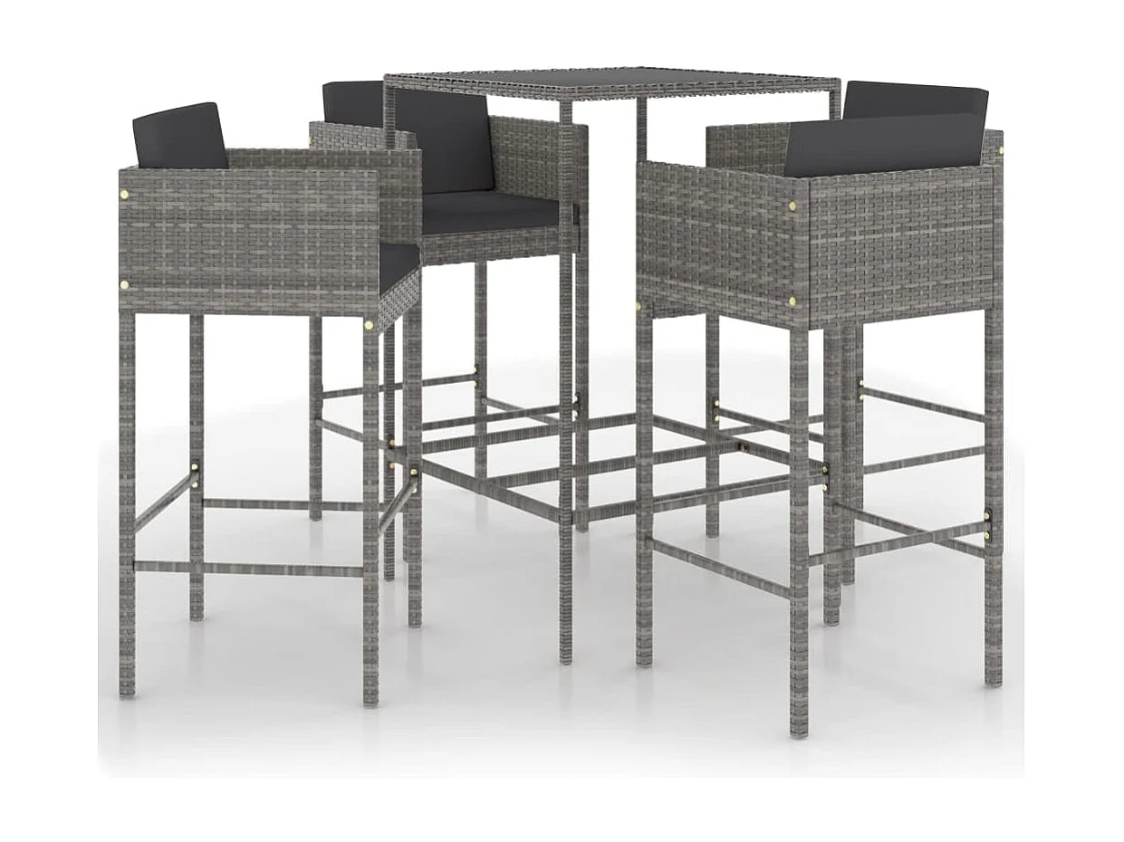 Settimio  Ensemble de bar de jardin 5 pcs et coussins Résine tressée Gris