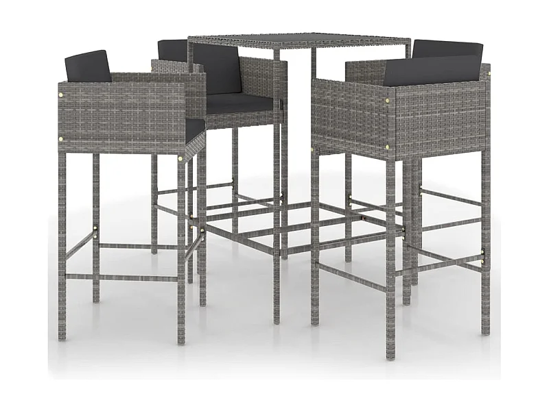 Settimio  Set muebles de bar jardín 5 pzas y cojines ratán sintético gris