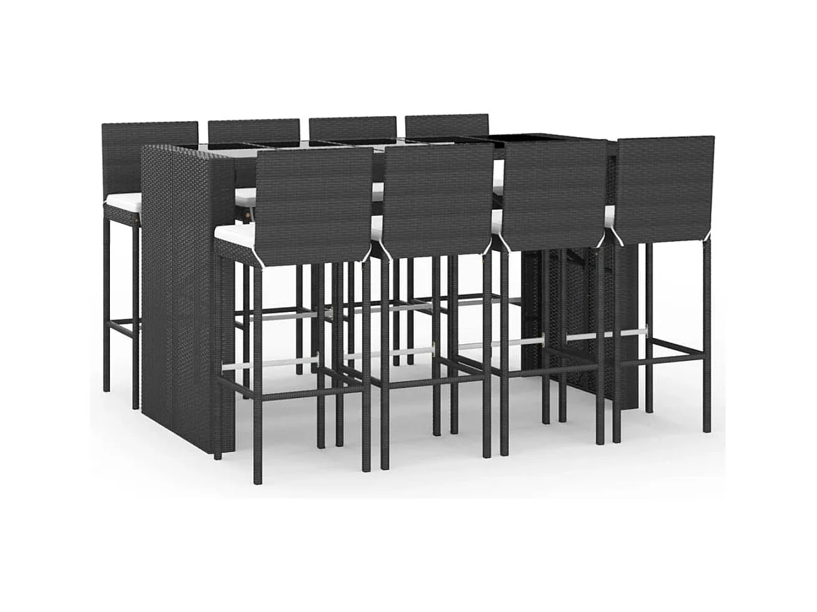 Eva Lynn  Ensemble de bar de jardin 9 pcs avec coussins noir poly rotin
