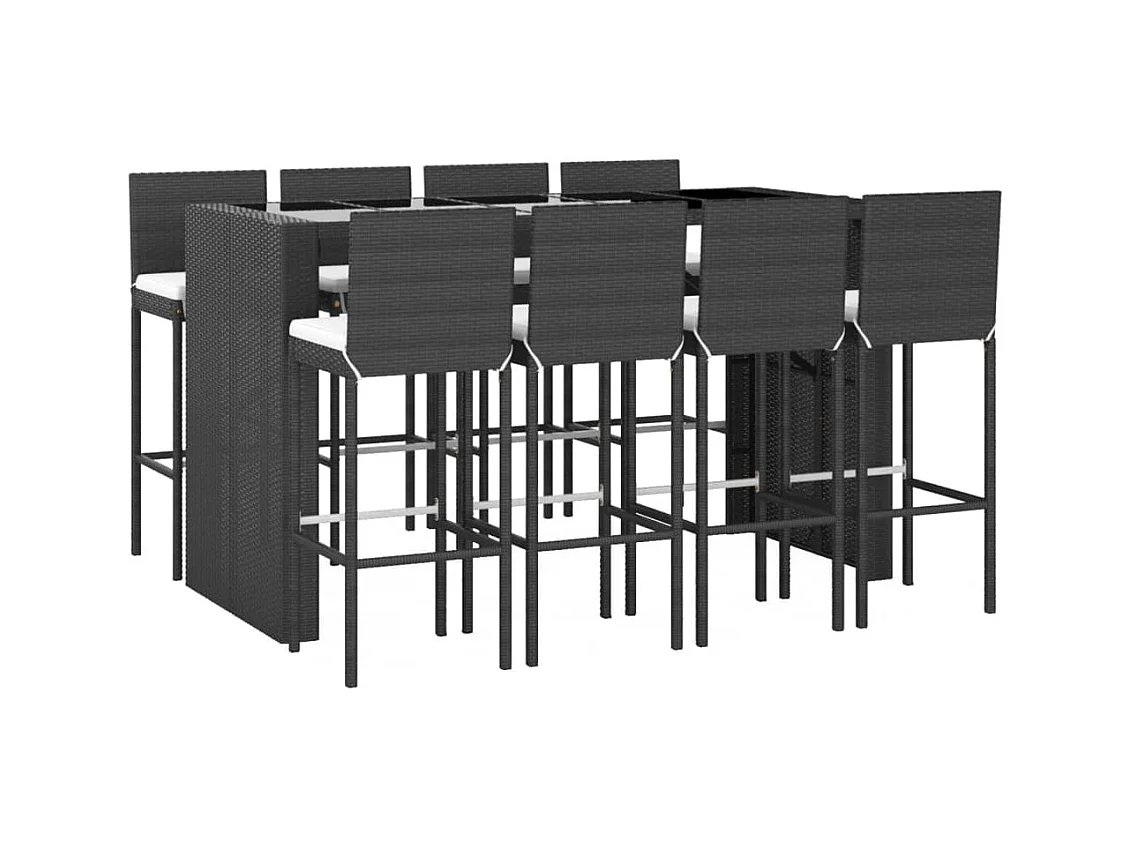 Eva Lynn  Ensemble de bar de jardin 9 pcs avec coussins noir poly rotin