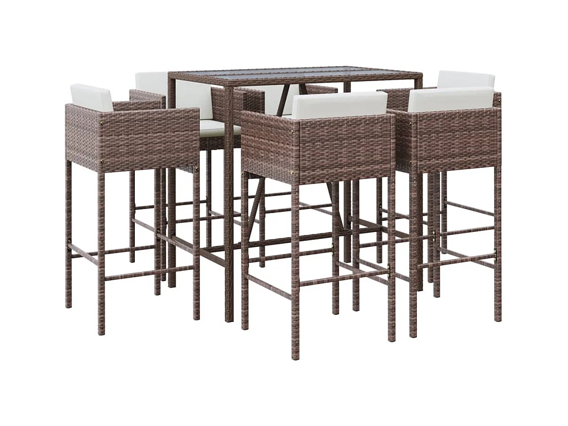 Virrat  Ensemble de bar de jardin avec coussins 7 pcs marron poly rotin