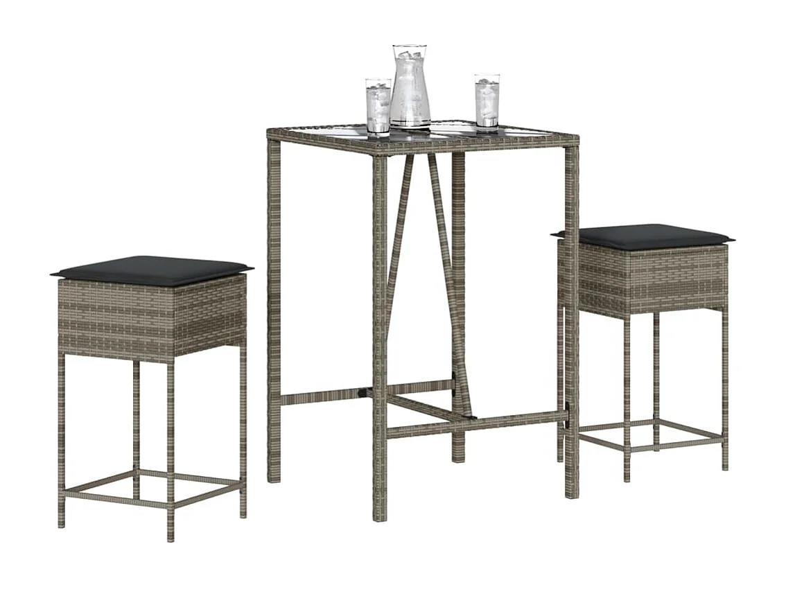 Uniondale  Ensemble de bar de jardin 3 pcs et coussins gris résine tressée