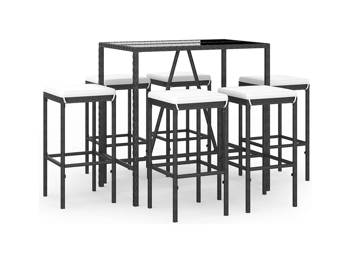 Eliron  Ensemble de bar de jardin 7 pcs avec coussins noir poly rotin