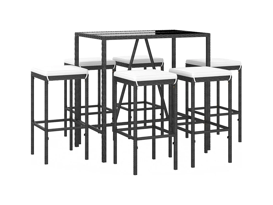 Eliron  Ensemble de bar de jardin 7 pcs avec coussins noir poly rotin