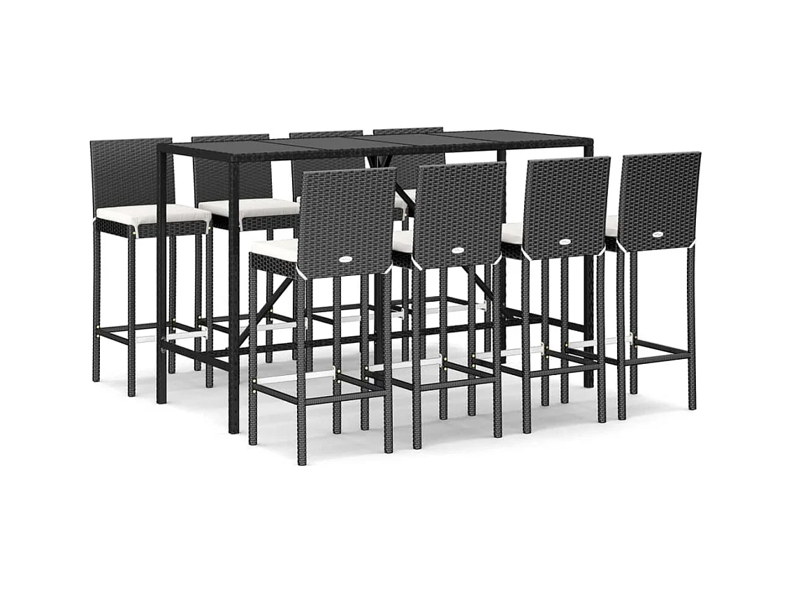 Danick  Ensemble de bar de jardin 9 pcs avec coussins noir poly rotin