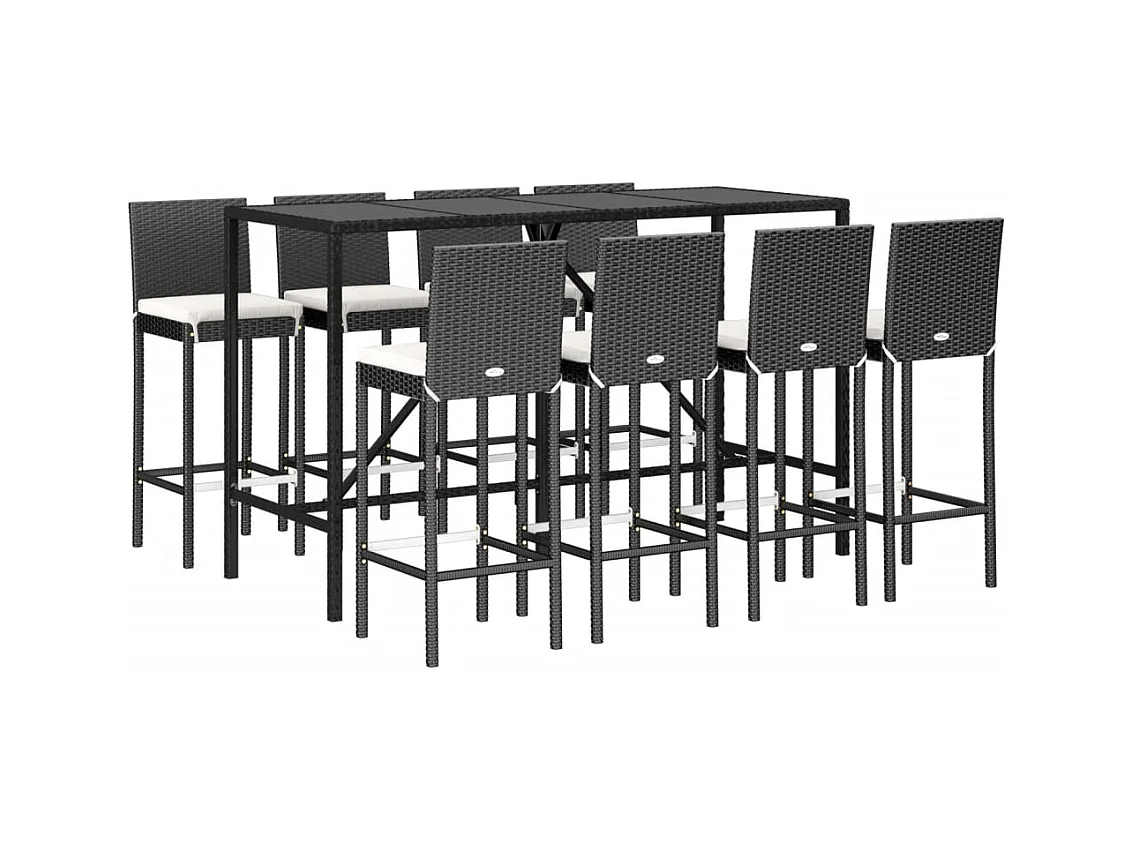 Danick  Ensemble de bar de jardin 9 pcs avec coussins noir poly rotin