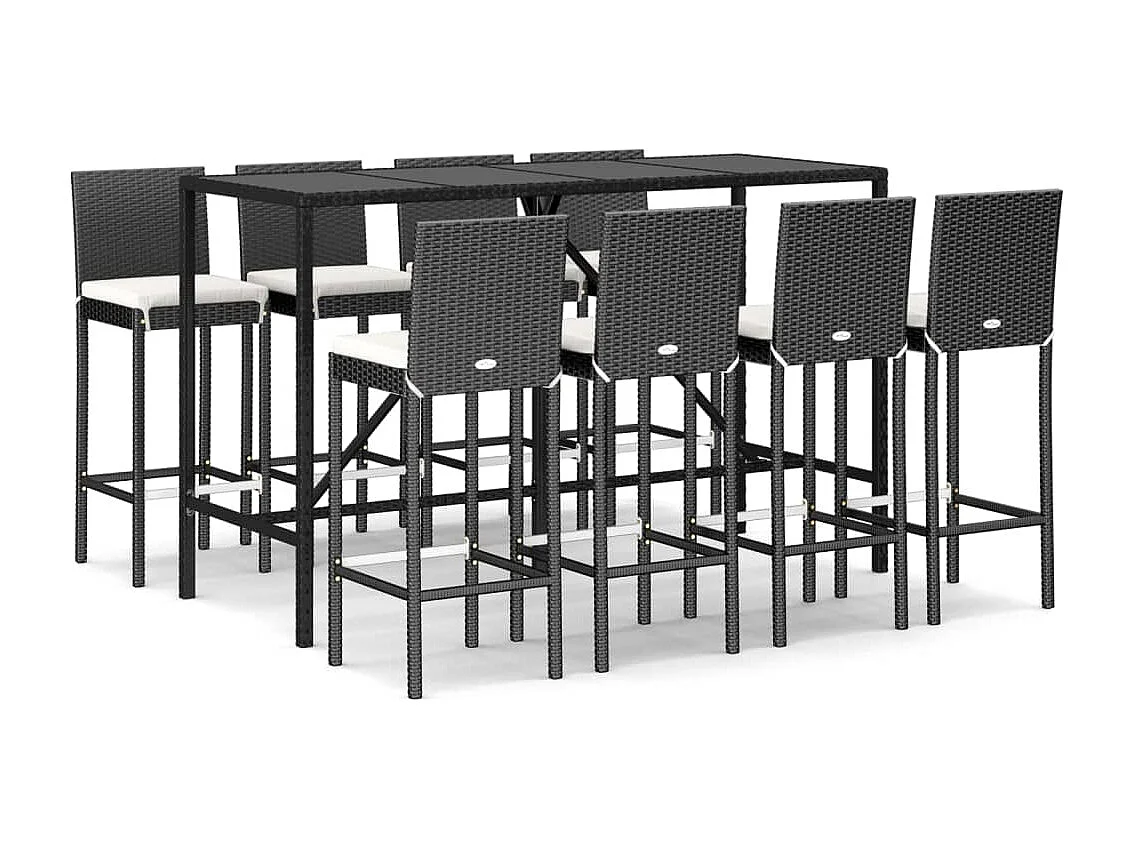 Danick  Ensemble de bar de jardin 9 pcs avec coussins noir poly rotin