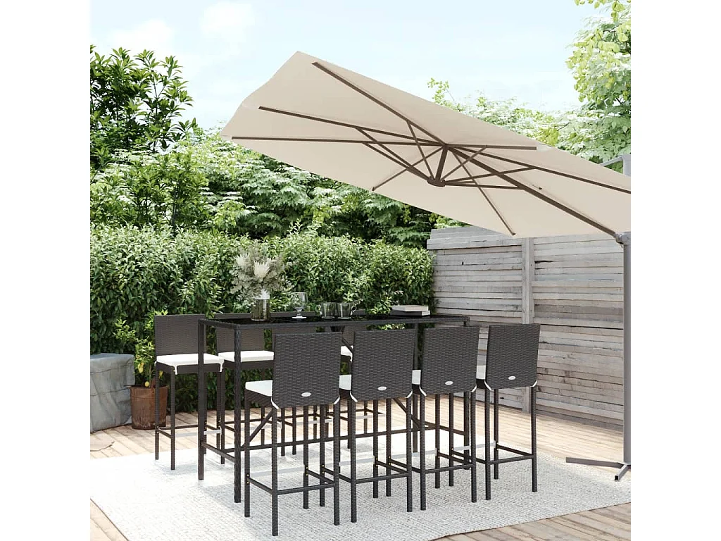 Danick  Ensemble de bar de jardin 9 pcs avec coussins noir poly rotin