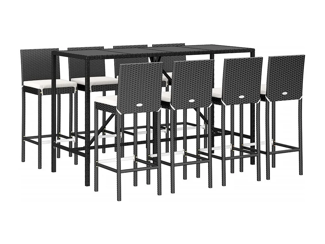 Danick  Ensemble de bar de jardin 9 pcs avec coussins noir poly rotin