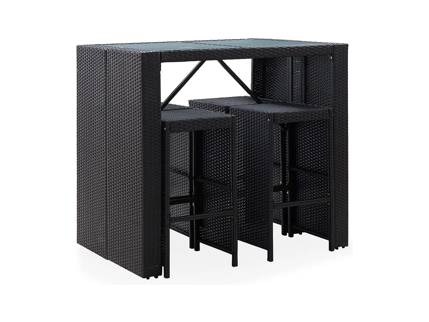 Deniz  5-delige Tuinbarset poly rattan en glas zwart