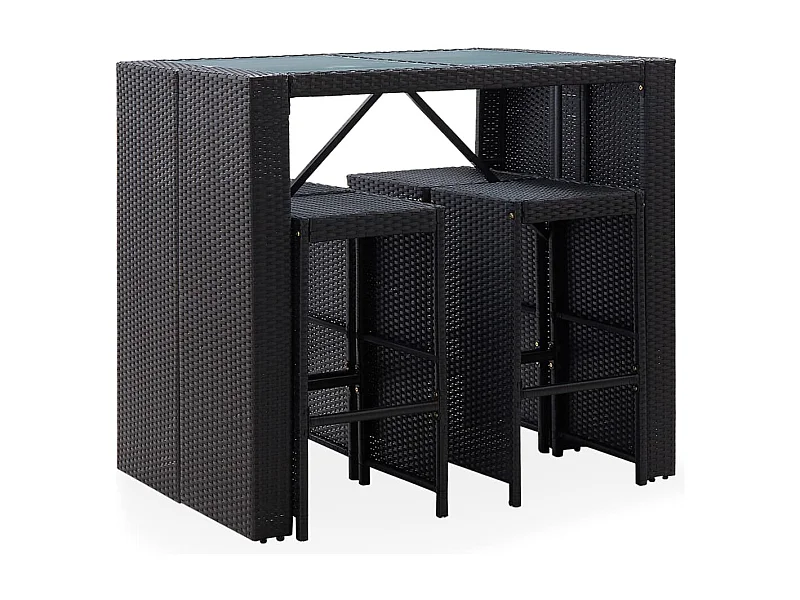 Deniz  Ensemble de bar d'extérieur 5 pcs Résine tressée et verre Noir