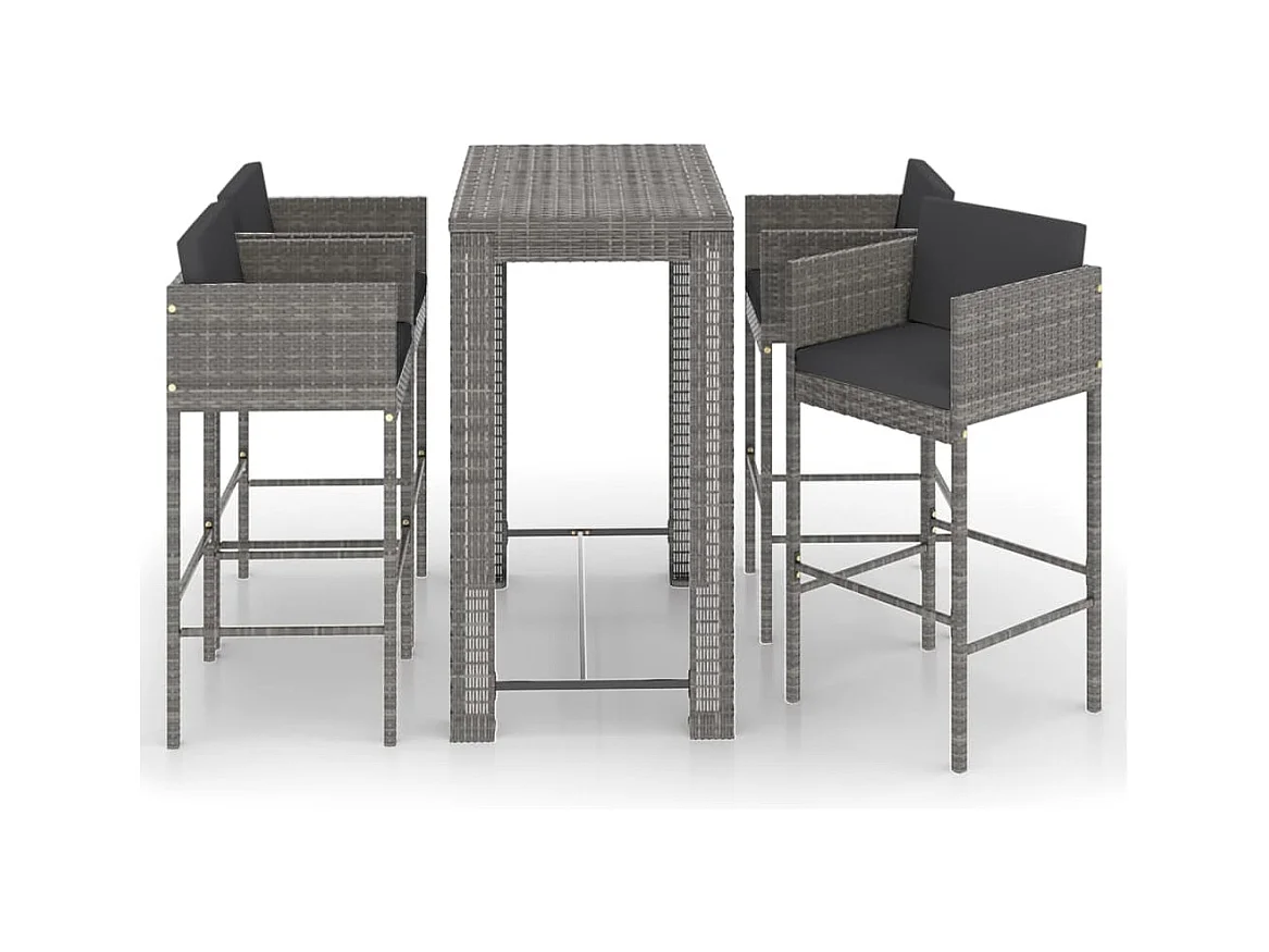 Xerid  Ensemble de bar de jardin 5 pcs et coussins Résine tressée Gris