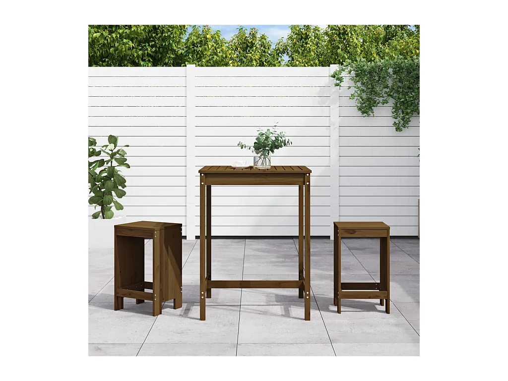Zeynel  Ensemble de bar de jardin 3 pcs marron miel bois pin massif