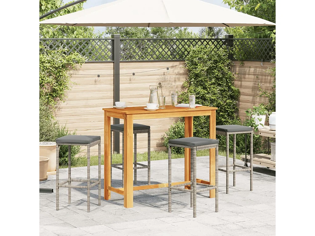 Kelton  Ensemble de bar de jardin 5 pcs gris bois massif acacia rotin