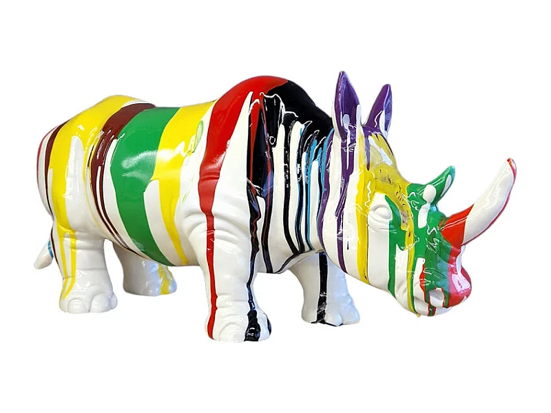 Statue rhinocéros avec coulures multicolores H24 cm - RHINO DRIPS 02