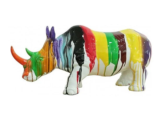 Statue rhinocéros avec coulures multicolores H24 cm - RHINO DRIPS 02