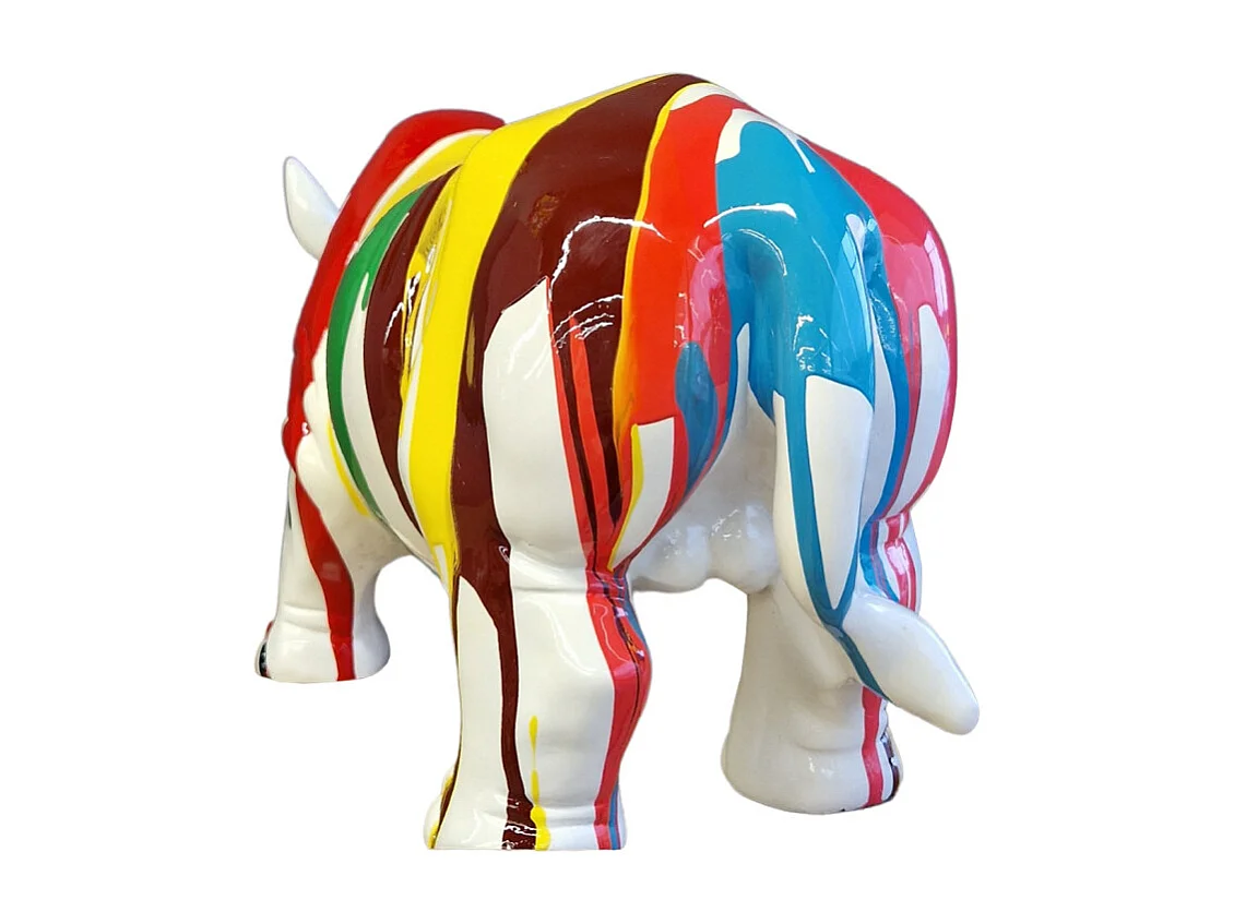 Statue rhinocéros avec coulures multicolores H24 cm - RHINO DRIPS 02