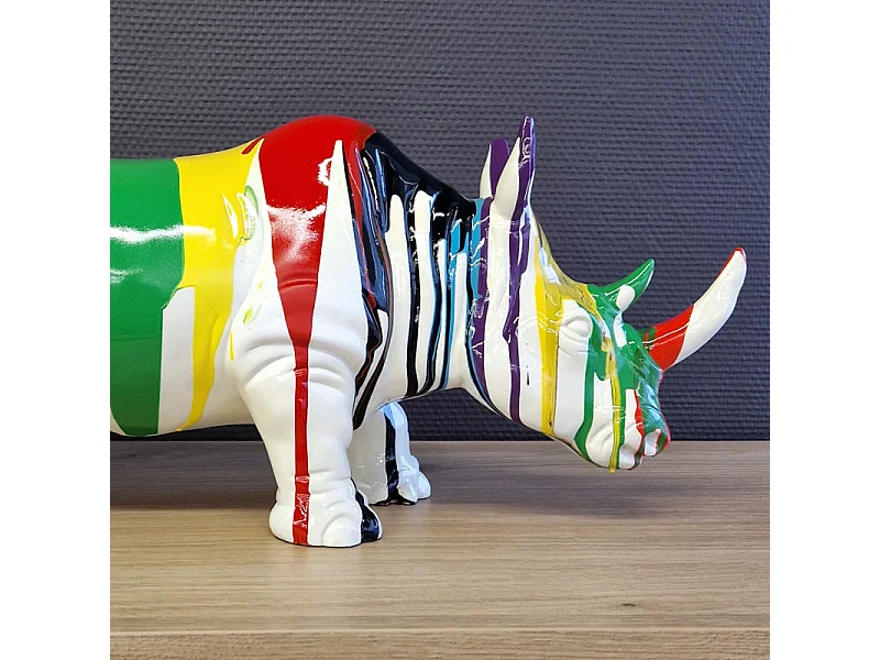 Statue rhinocéros avec coulures multicolores H24 cm - RHINO DRIPS 02