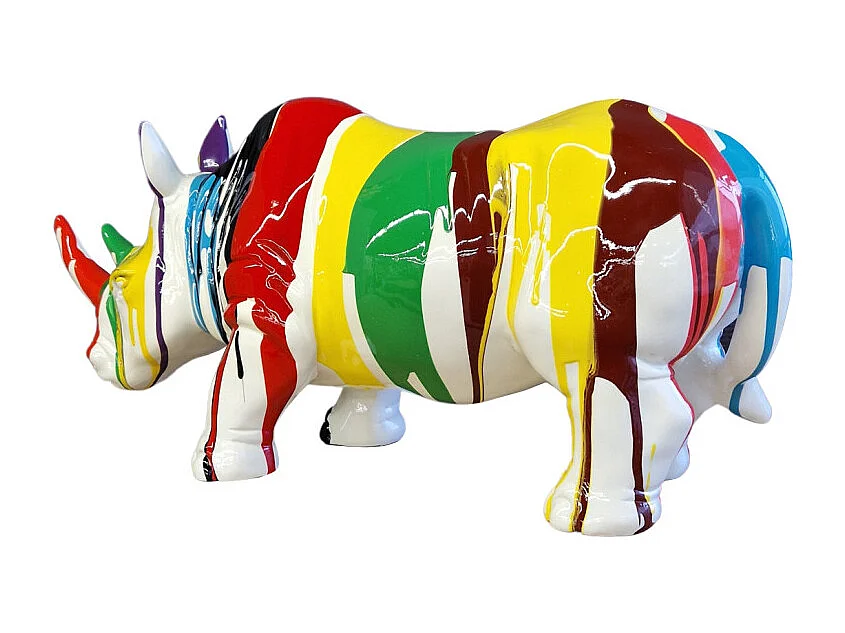 Statue rhinocéros avec coulures multicolores H24 cm - RHINO DRIPS 02
