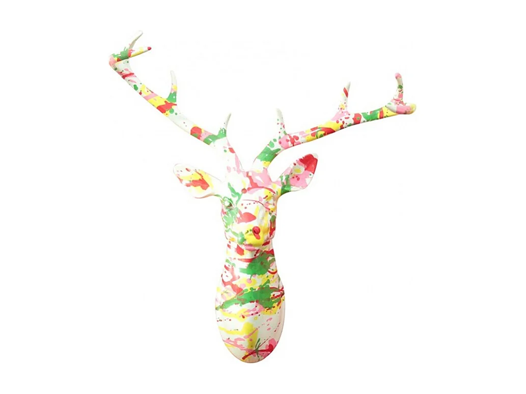 Sculpture murale tête de cerf blanche et peinture pastel - CERF