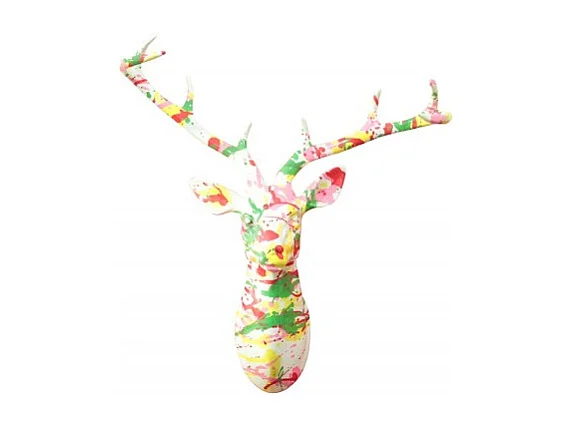Sculpture murale tête de cerf blanche et peinture pastel - CERF