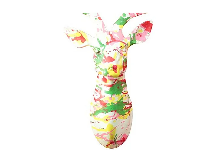 Sculpture murale tête de cerf blanche et peinture pastel - CERF