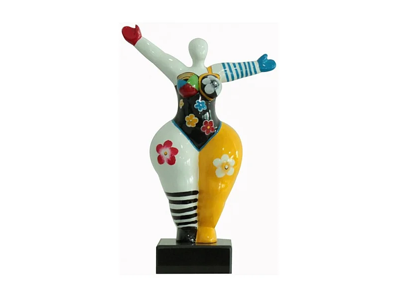Statue femme bras levés avec peinture multicolore H34 cm - LADY CRAZY