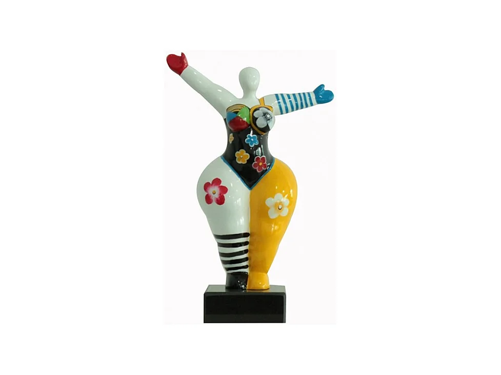 Statue femme bras levés avec peinture multicolore H34 cm - LADY CRAZY